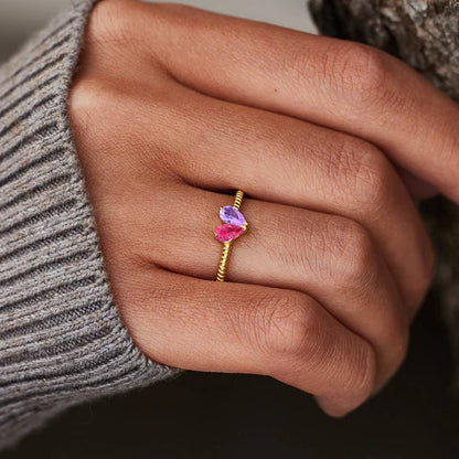 Custom Tiny Heart Birthstone Adjustable Ring