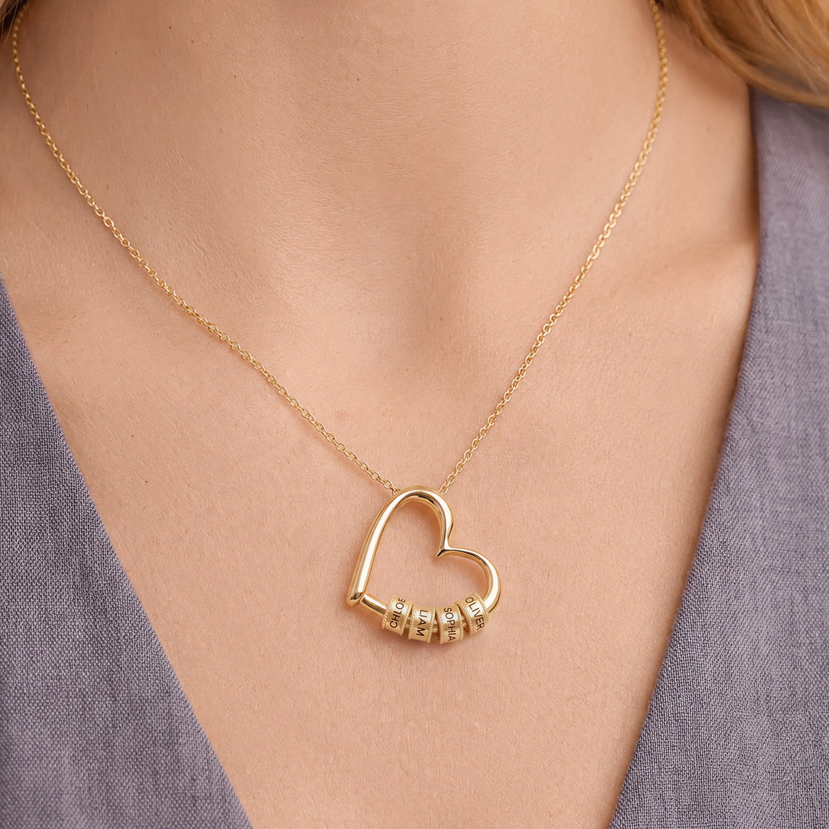 Heart Necklace with Engraved Beads