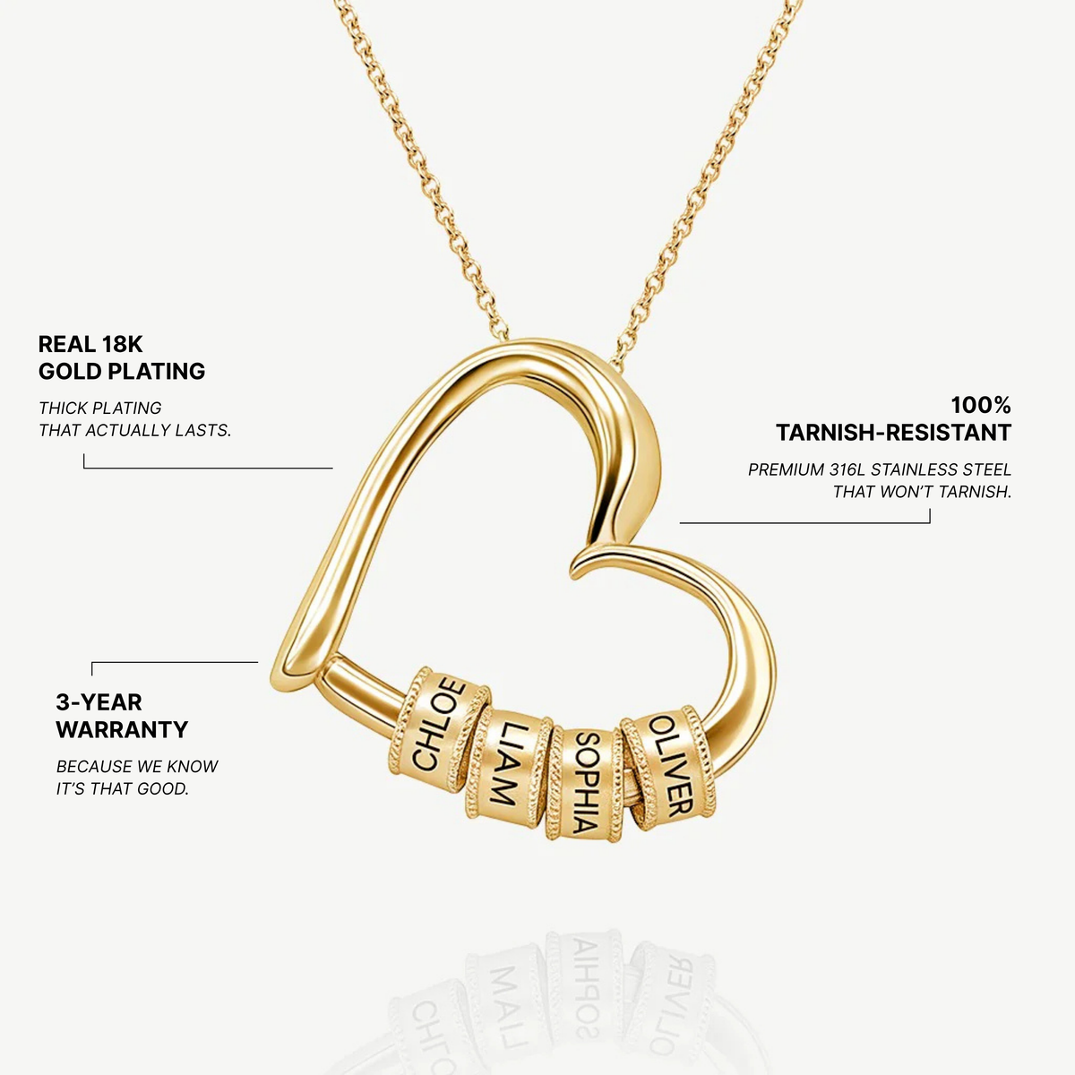 Heart Necklace with Engraved Beads