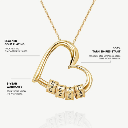 Heart Necklace with Engraved Beads