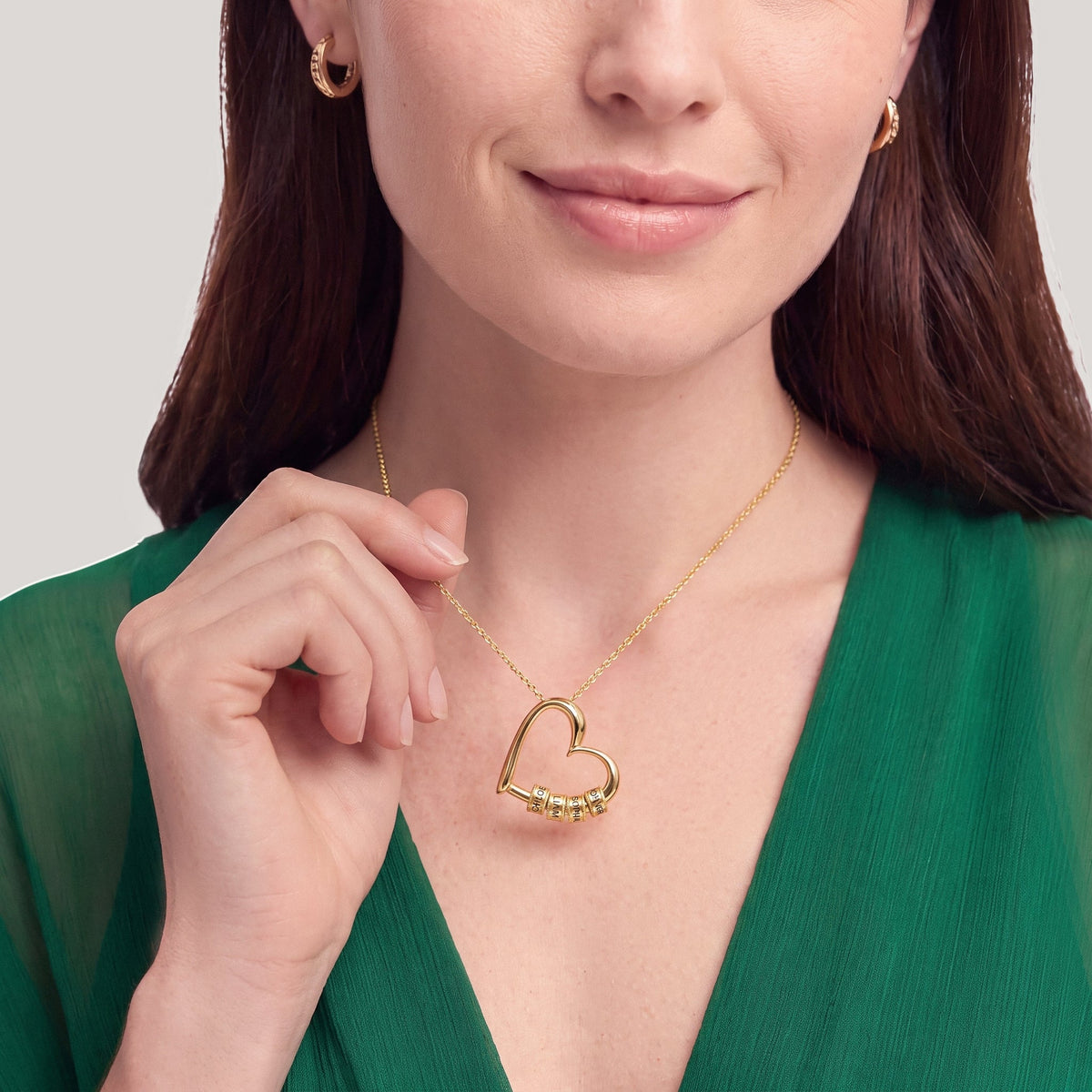 Heart Necklace with Engraved Beads