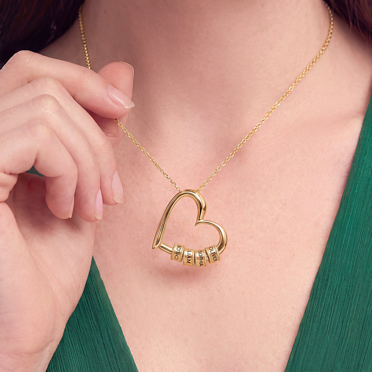 Heart Necklace with Engraved Beads